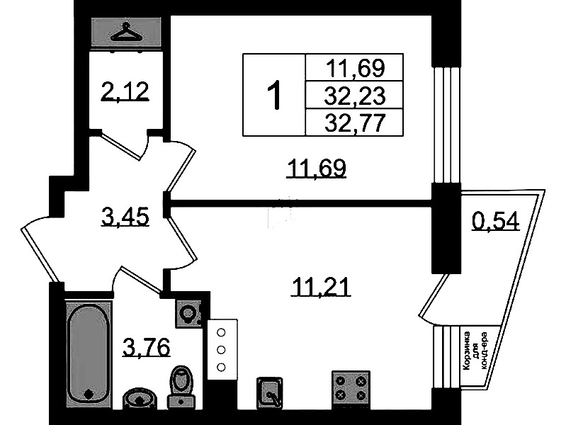 1-комнатная квартира 32.77 м², 9/11 эт., ЖК «VEREN NORT Сертолово»
